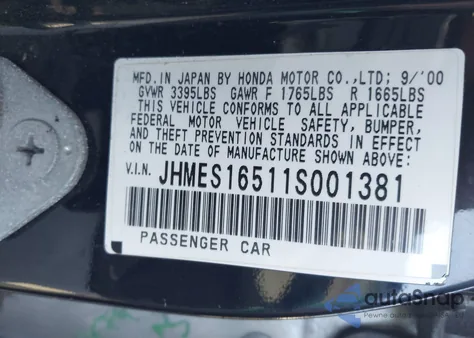 2001 Honda Civic Lx z USA, uszkodzony, nr VIN JHMES16511S001381